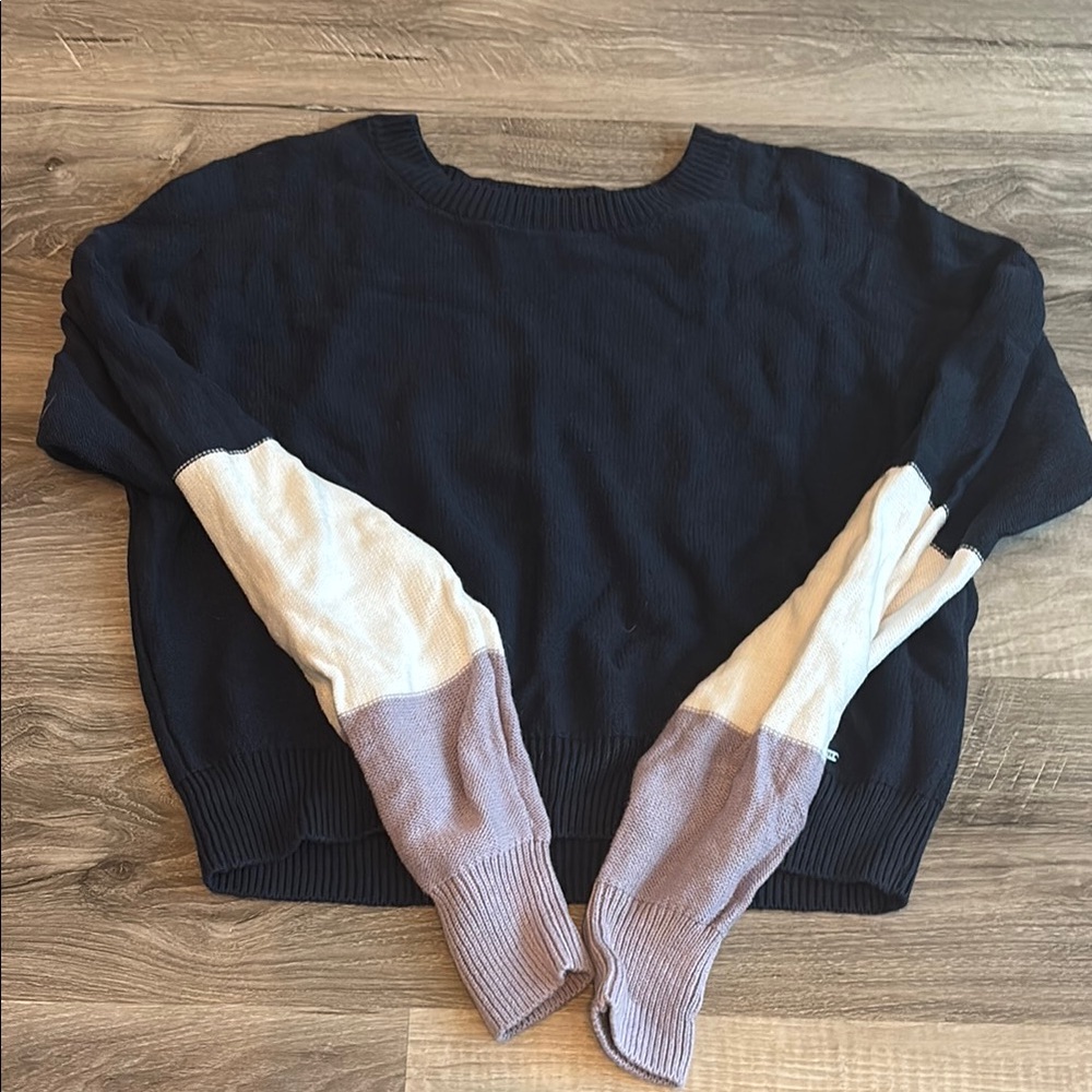 Hollister Black and Cream Crew Neck Sweater